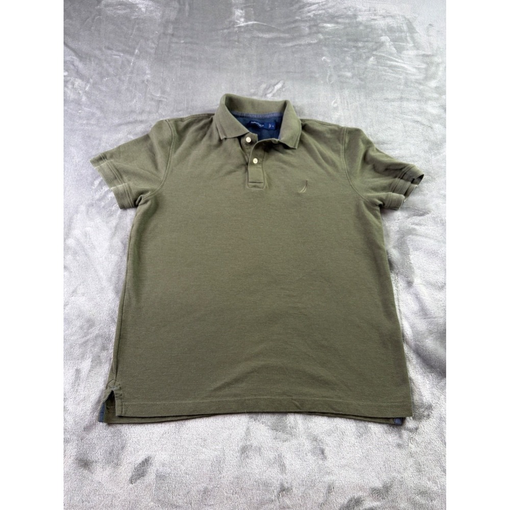 Nautica Polo Mens L Green Classic Fit Short Sleeve Embroidered Side Vents Logo